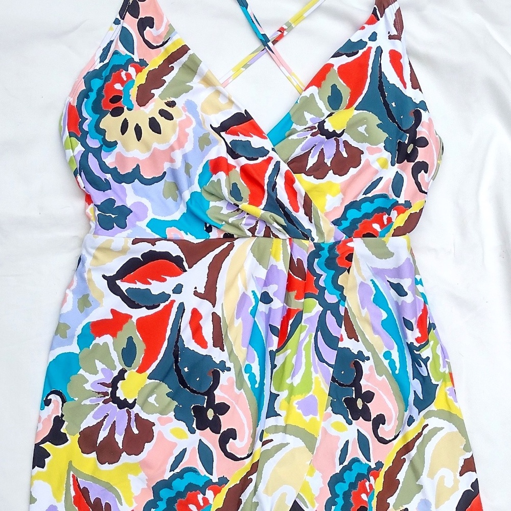 Colorful Floral NWT Anne Cole Swimsuit / Playsuit with Short Skirt Overlay